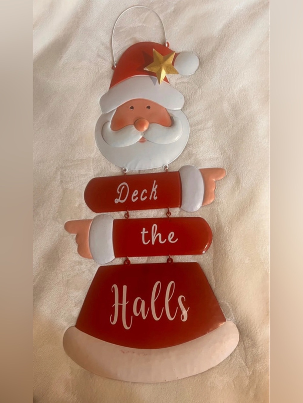 Santa 'Deck the Halls' Metal Hanging Holiday Sign - Red and White